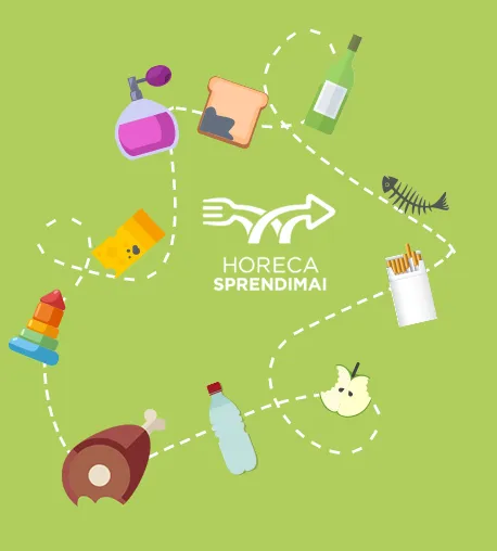 Atkritumu veidu ikonas ap Horeca sprendimai logotipu